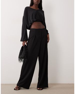 ASOS Slinky Twill Tailored Slouchy Wide Leg Pants - Black