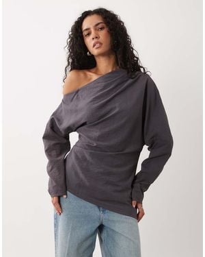 ASOS Slash Neck Long Sleeve Top - Grey