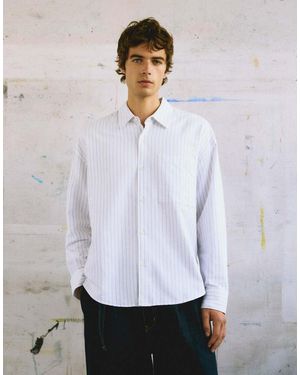 Pull&Bear Striped Long Sleeve Shirt - White