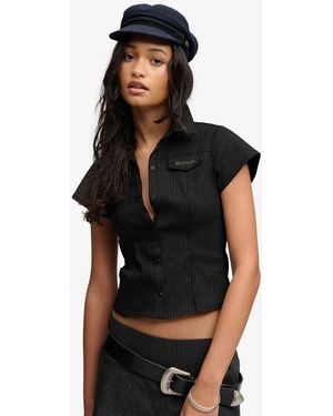 Bench x Superdry & Co Fitted Stripe Short Sleeve Shirt - Black