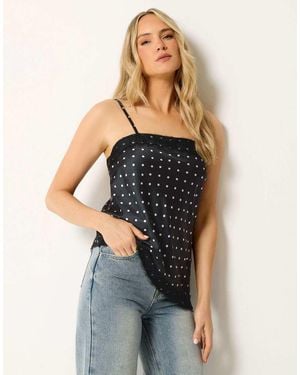Long Tall Sally Polka Dot Asymmetric Lace Cami Top - Blue