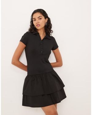 ASOS Short Sleeve Polo Dropped Rara Mini Dress - Black