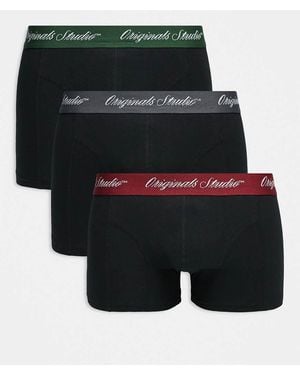 Jack & Jones 3 Pack Trunks With Script Logo Waistband - Black