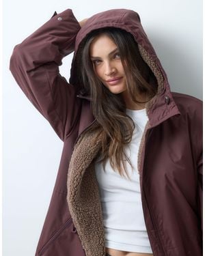 ASOS Asos Design Tall Longline Rain Coat With Borg Liner - Purple
