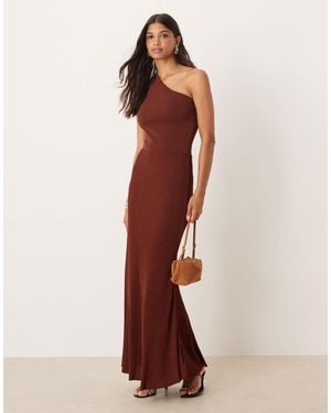 Mango One Shoulder Knitted Maxi Dress - Brown