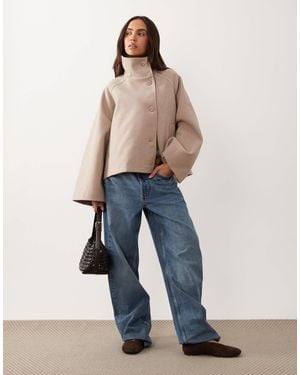Gina Tricot Funnel Neck Coat With Adjustable Waist - Blue