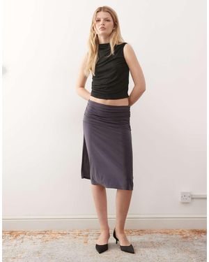 Reclaimed Vintage Slinky Midi Skirt With Side Slit - Grey