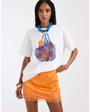 Pieces Oversized Shopping Bag Graphic T-shirt - White