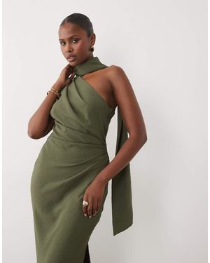 ASOS One Shoulder Gathered Waist Maxi Dress With Scarf - Green