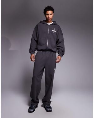 Faded Store Gothic Logo Loose Fit Open Hem Sweatpants - Blue