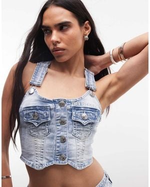 TRUE RELIGION Overall Style Denim Crop Top Co-ord - Blue