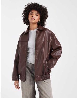New Look Faux Leather Oversized Bomber Jacket - Brown