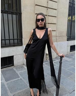 NA-KD Scooped Neck Satin Maxi Dress - Black