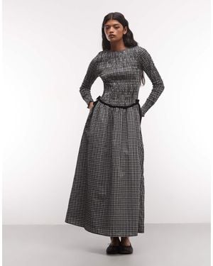 Daisy Street Shirred Drop Waist Maxi Dress - Gray