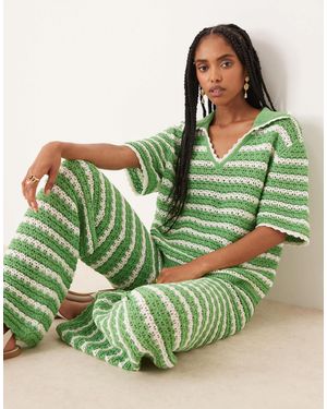 ASOS – kurzärmliges polohemd aus strick mit streifenmuster, kombiteil - Grün