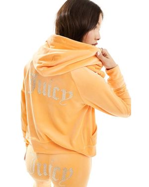 Juicy Couture Diamante Velour Tracksuit Zip Hoodie Co-Ord - Orange