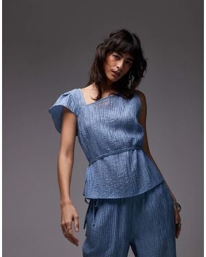 ASOS Crinkle Asymmetric Tie Waist Top Co-Ord - Blue