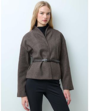 Mango Collarless Belted Jacket - Gray