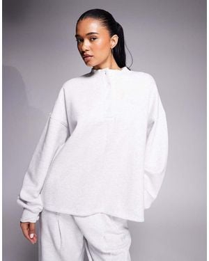 Kaiia Oversized Button Up Henley Sweatshirt Co-ord - White