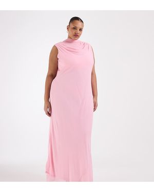 Tfnc Plus Bridesmaids High Neck Chiffon Maxi Dress With Scarf - Pink