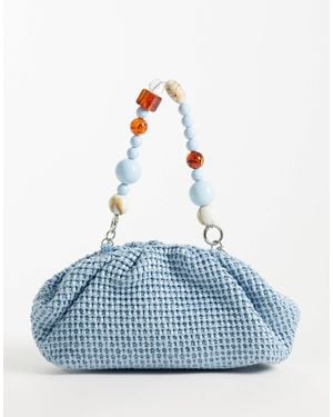 ASOS Ruched Resin Handle Straw Clutch - Blue