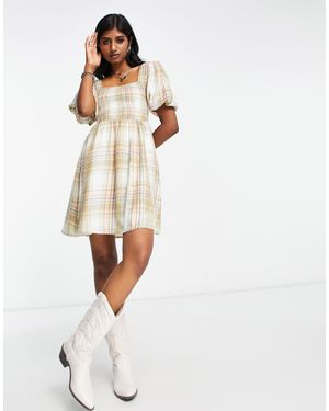 VIOLET ROMANCE Puff Sleeve Mini Smock Dress With Tie Back - White