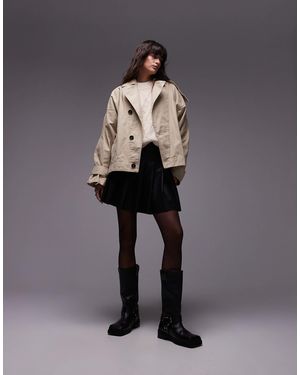 Mango Cropped Oversized Trench Coat - Grey