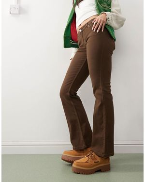 Monki Low Rise Flare Pants With Heart Details - Brown
