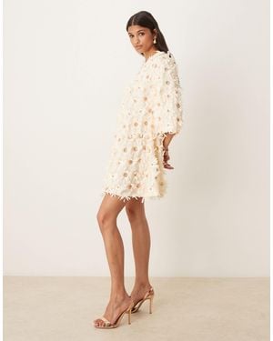 Y.A.S Textured Smock Mini Dress With Sequin Embellishment - Natural