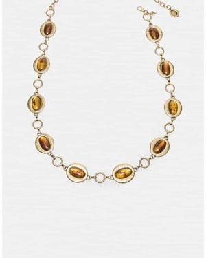 Stradivarius Oval Stone Metal Belt - Metallic