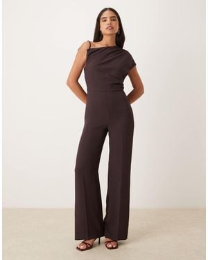 Mango Asymmetric Ruched Waist Jumpsuit - Brown
