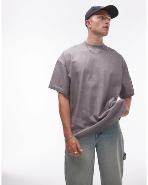 TOPMAN Oversized Drop Shoulder Acid Wash T-shirt - Gray
