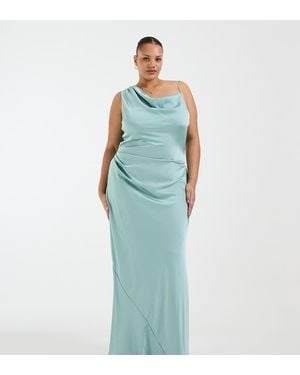Tfnc Plus Bridesmaids Satin One Shoulder Maxi Dress - Blue