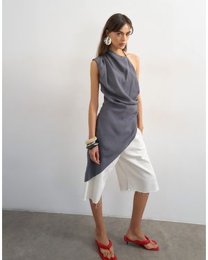 TOPSHOP High Neck Asymmetric Maxi Tunic Top - Grey