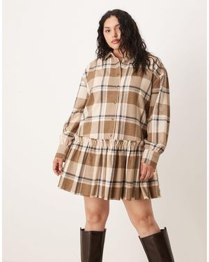 ASOS Asos Design Curve Mini Shirt Dress With Dropped Waist - Natural
