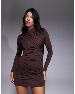 Ruched & Ready Miss Me Sculpted Cross Over Bust And Skirt Detail Mini Dress - Purple
