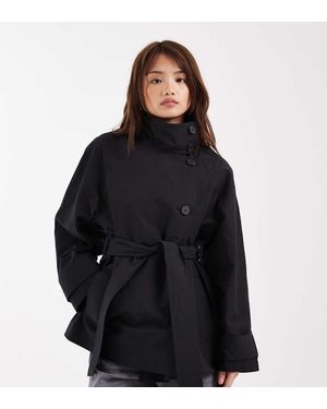 ASOS Gabardina Negra Con Cuello Alzado Y Cinturón Anudado De Asos Design Petite - Negro