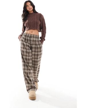 Bershka Button Front Pull On Wide Leg Pants - Brown