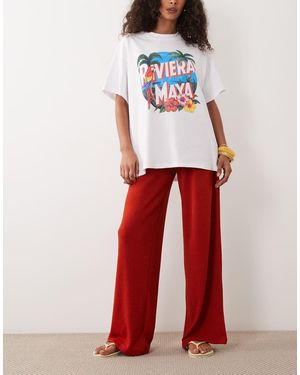 ASOS Gehaakte Jersey Broek Met Wijde Pijpen En Textuur - Rood