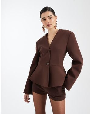 ASOS Peplum Plunge Blazer - Brown