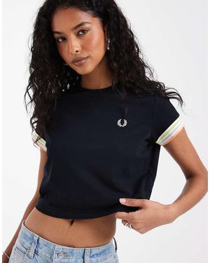 Fred Perry Striped Cuff Pique T Shirt - Blue