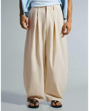 Bershka Super baggy Pleated Trousers - White