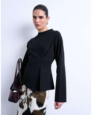 TOPSHOP Tuck Waist Long Sleeve Tee - Blue