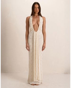 Missy Empire Embellished Knit Plunge Drape Maxi Dress - Natural