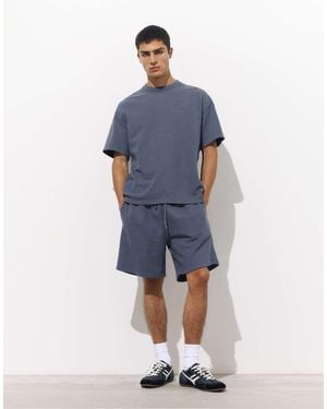 Pull&Bear Textured Bermuda Joggers - Blue