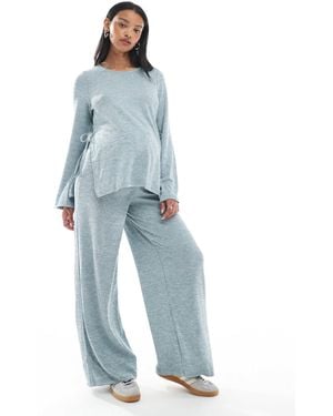 Mama.licious Mamalicious Maternity Slubby Knit Wide Leg Trouser Co-ord - Blue