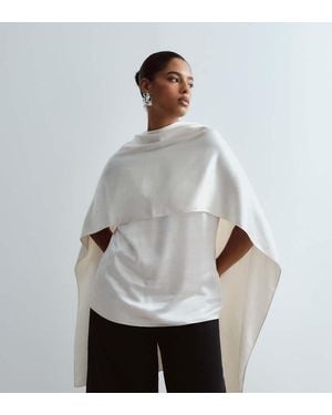 ARRANGE Curve Satin Underlay Cape Top - White