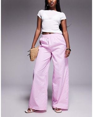 Missy Empire Pantalones Rosas A Rayas De Pernera Ancha Con Cinturilla Elástica De - Morado