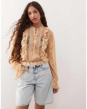 Miss Selfridge Lace Trim Button Through Heritage Blouse - White