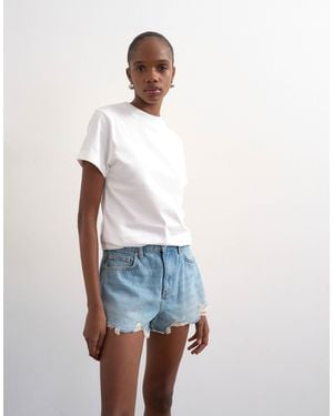 TOPSHOP Denim A-Line Shorts With Rip - White